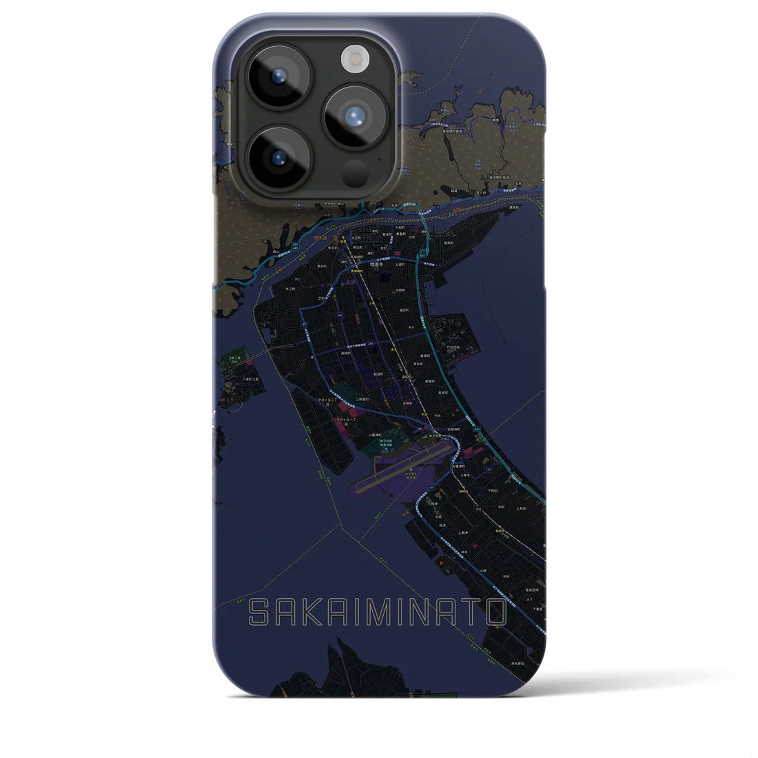 【境港】地図柄iPhoneケース（バックカバータイプ・ブラック）iPhone 15 Pro Max 用