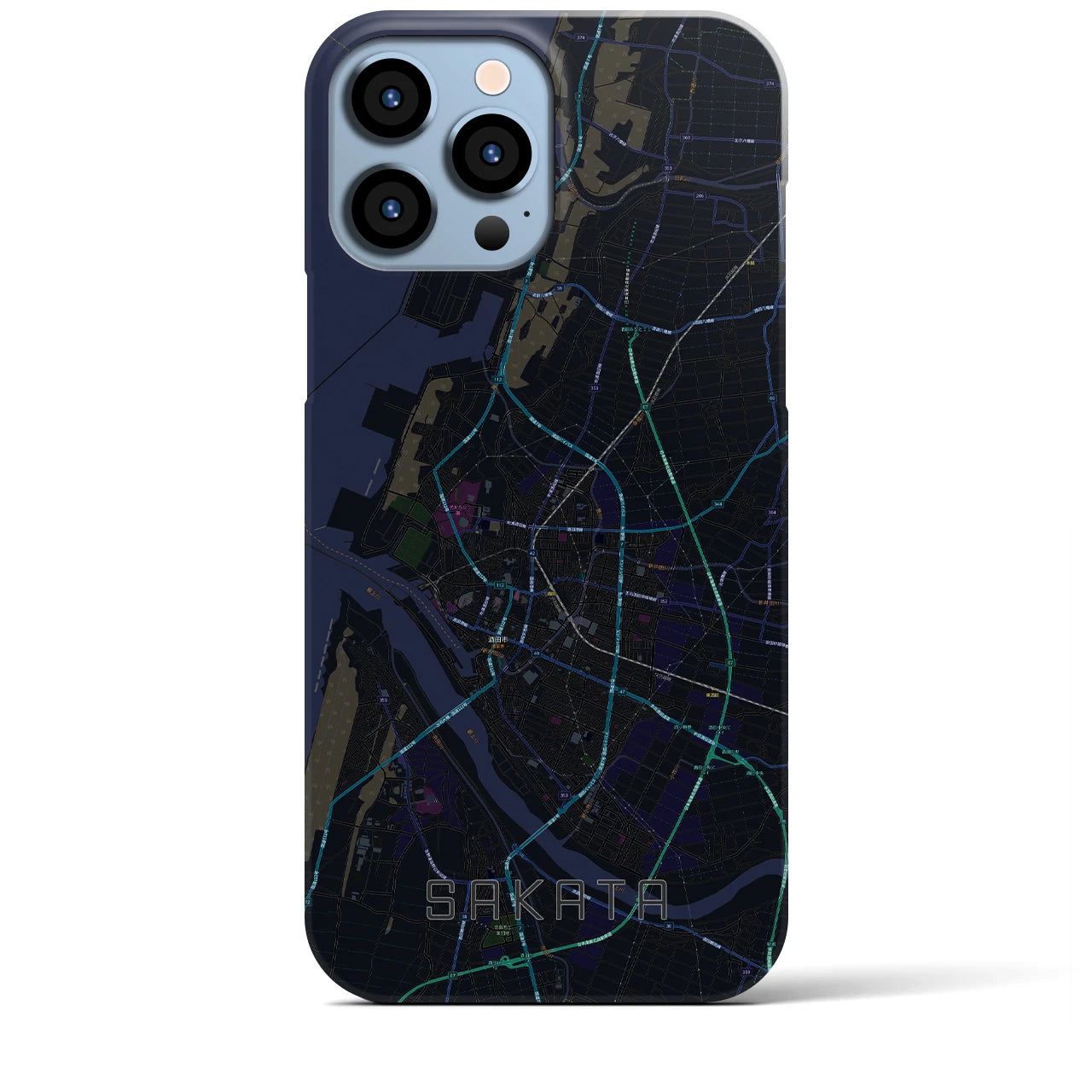 【酒田】地図柄iPhoneケース（バックカバータイプ・ブラック）iPhone 13 Pro Max 用
