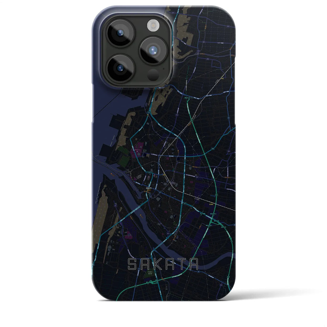 【酒田】地図柄iPhoneケース（バックカバータイプ・ブラック）iPhone 15 Pro Max 用