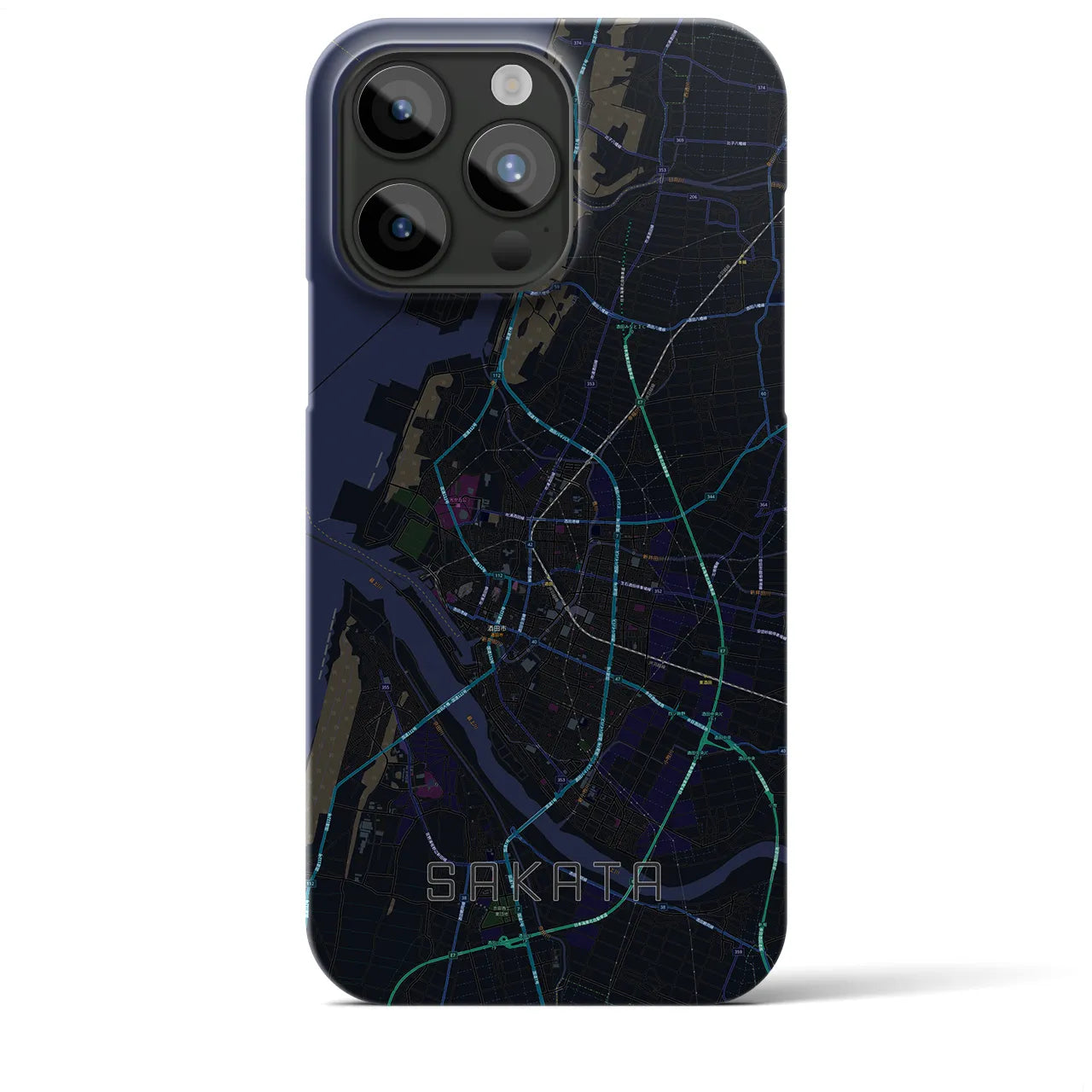 【酒田】地図柄iPhoneケース（バックカバータイプ・ブラック）iPhone 15 Pro Max 用
