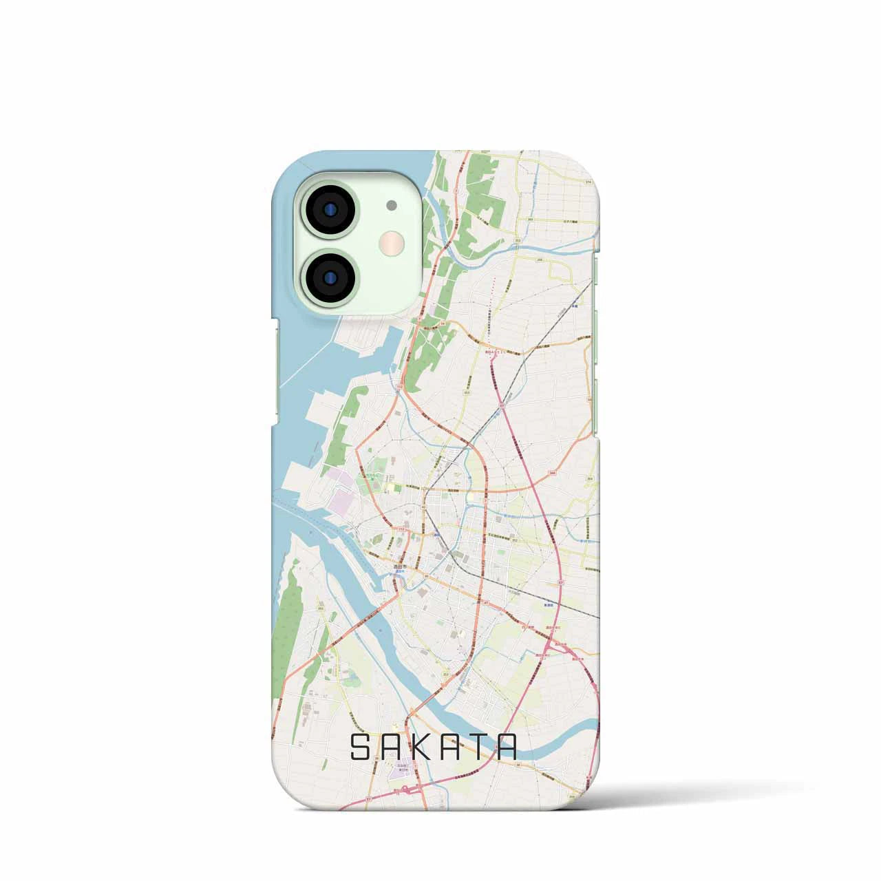【酒田】地図柄iPhoneケース（バックカバータイプ・ナチュラル）iPhone 12 mini 用