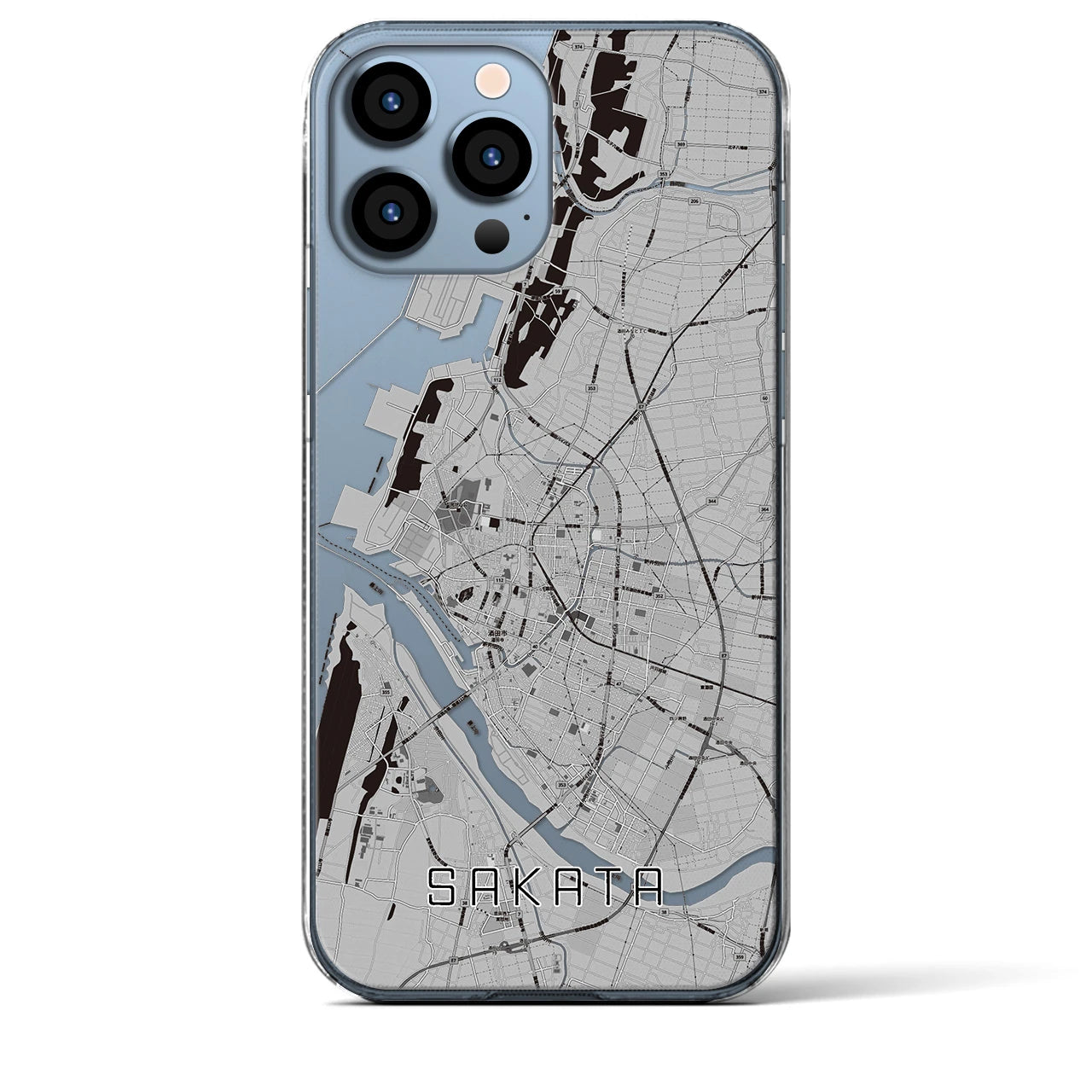 【酒田】地図柄iPhoneケース（クリアタイプ・モノトーン）iPhone 13 Pro Max 用