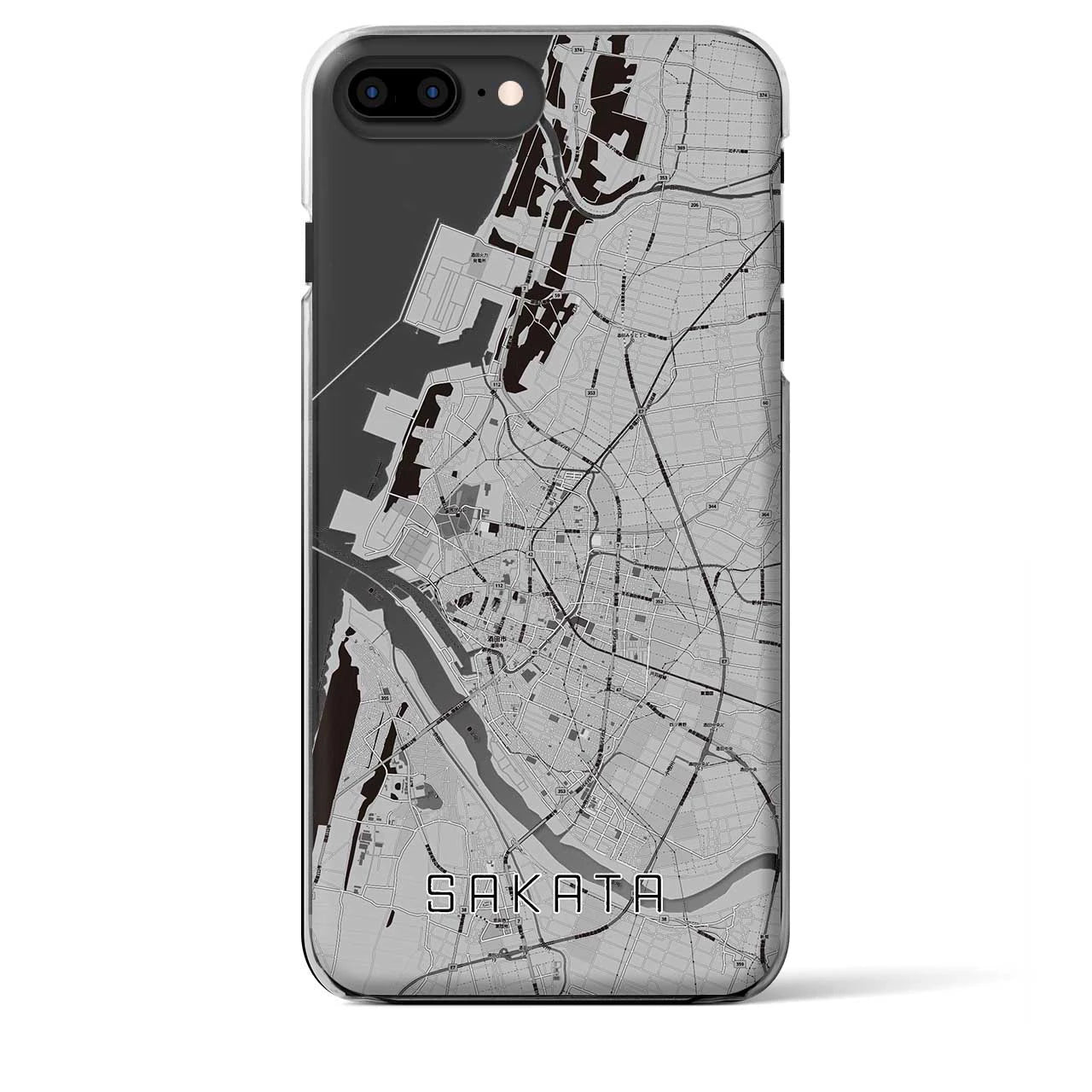 【酒田】地図柄iPhoneケース（クリアタイプ・モノトーン）iPhone 8Plus /7Plus / 6sPlus / 6Plus 用