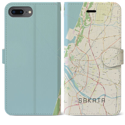 【酒田（山形県）】地図柄iPhoneケース（手帳タイプ）ナチュラル・iPhone 8Plus /7Plus / 6sPlus / 6Plus 用