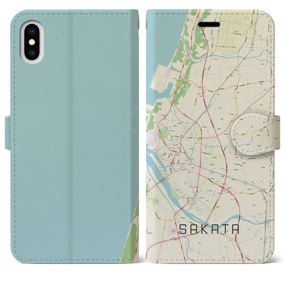 【酒田（山形県）】地図柄iPhoneケース（手帳タイプ）ナチュラル・iPhone XS Max 用