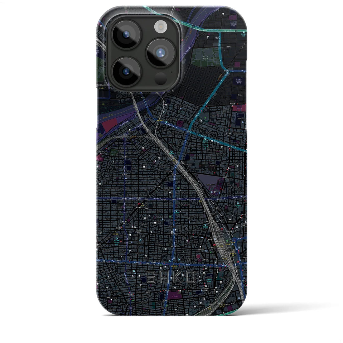 【栄生】地図柄iPhoneケース（バックカバータイプ・ブラック）iPhone 15 Pro Max 用