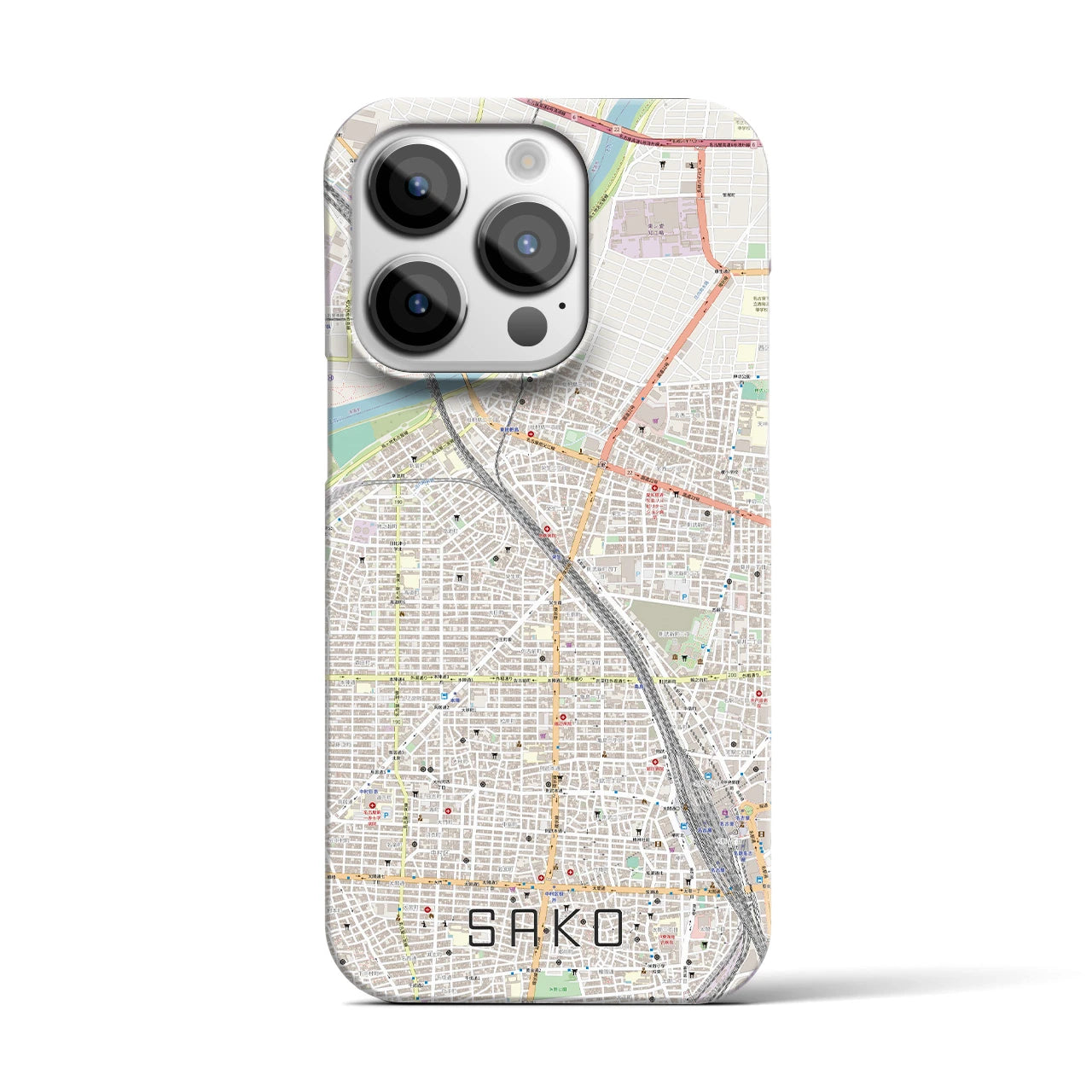 【栄生】地図柄iPhoneケース（バックカバータイプ・ナチュラル）iPhone 14 Pro 用
