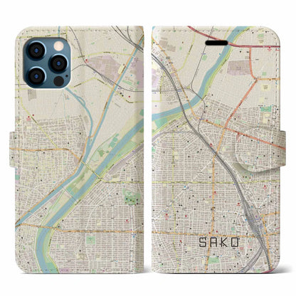 【栄生（愛知県）】地図柄iPhoneケース（手帳タイプ）ナチュラル・iPhone 12 / 12 Pro 用