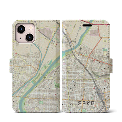 【栄生（愛知県）】地図柄iPhoneケース（手帳タイプ）ナチュラル・iPhone 13 mini 用