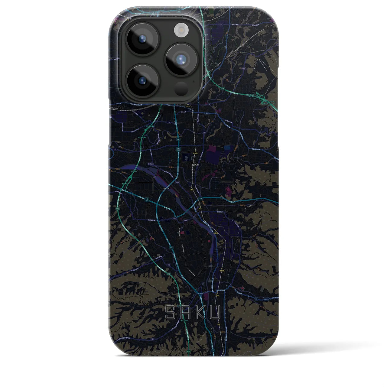 【佐久】地図柄iPhoneケース（バックカバータイプ・ブラック）iPhone 15 Pro Max 用