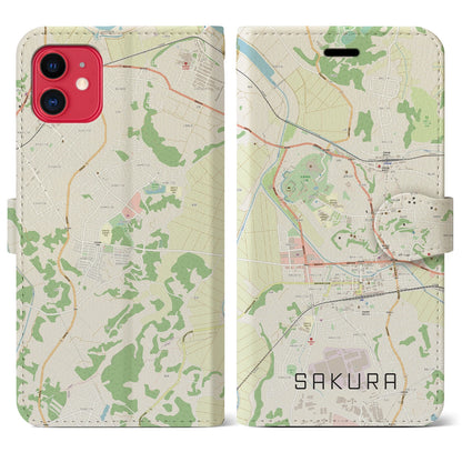 【佐倉（千葉県）】地図柄iPhoneケース（手帳タイプ）ナチュラル・iPhone 11 用