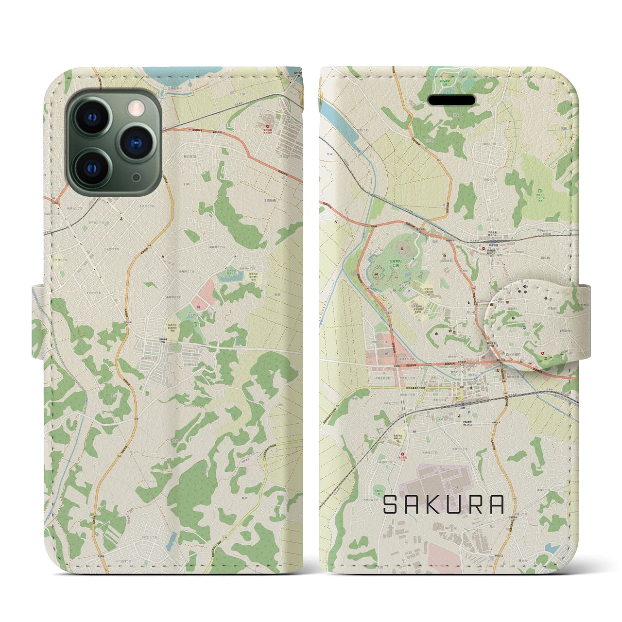 【佐倉】地図柄iPhoneケース（手帳両面タイプ・ナチュラル）iPhone 11 Pro 用