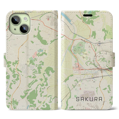 【佐倉（千葉県）】地図柄iPhoneケース（手帳タイプ）ナチュラル・iPhone 15 用