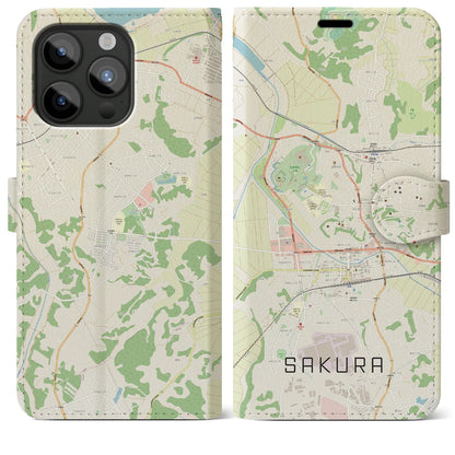 【佐倉（千葉県）】地図柄iPhoneケース（手帳タイプ）ナチュラル・iPhone 15 Pro Max 用