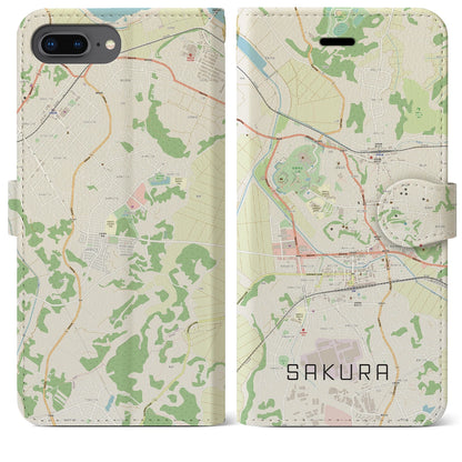 【佐倉（千葉県）】地図柄iPhoneケース（手帳タイプ）ナチュラル・iPhone 8Plus /7Plus / 6sPlus / 6Plus 用