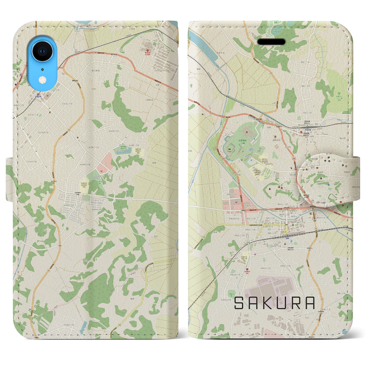【佐倉】地図柄iPhoneケース（手帳両面タイプ・ナチュラル）iPhone XR 用