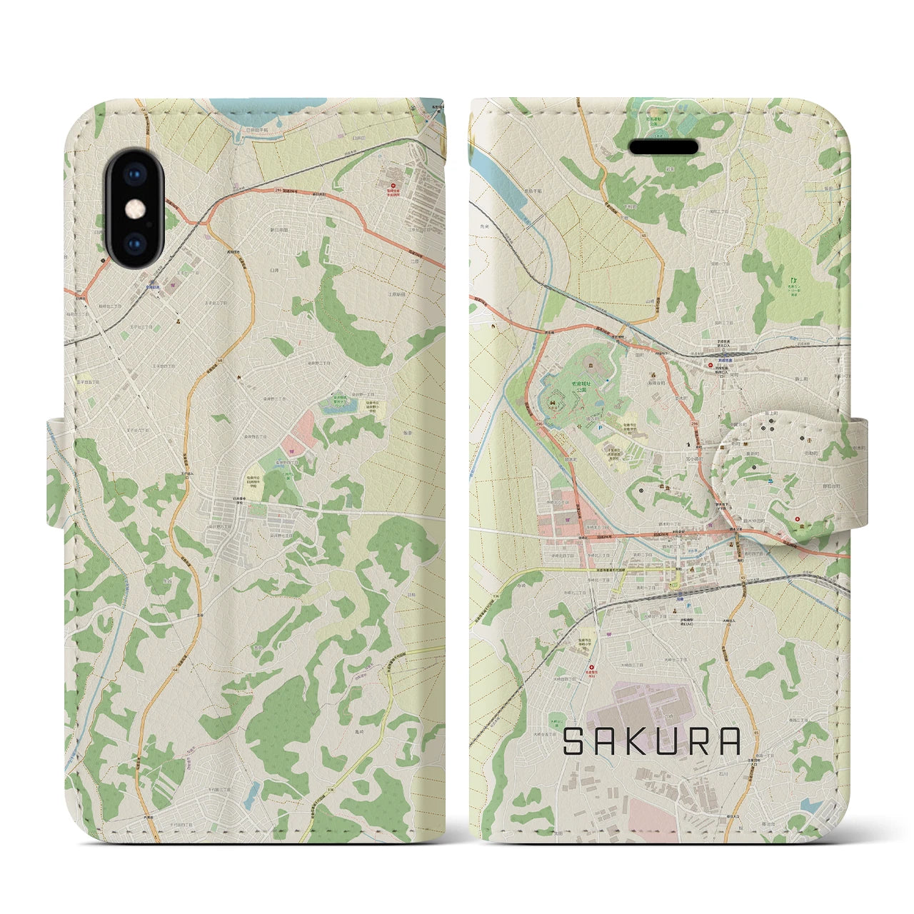 【佐倉】地図柄iPhoneケース（手帳両面タイプ・ナチュラル）iPhone XS / X 用