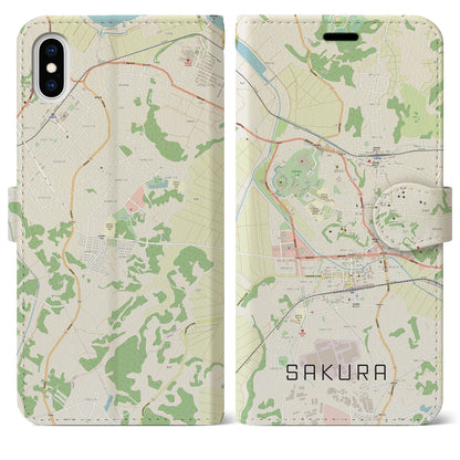 【佐倉（千葉県）】地図柄iPhoneケース（手帳タイプ）ナチュラル・iPhone XS Max 用