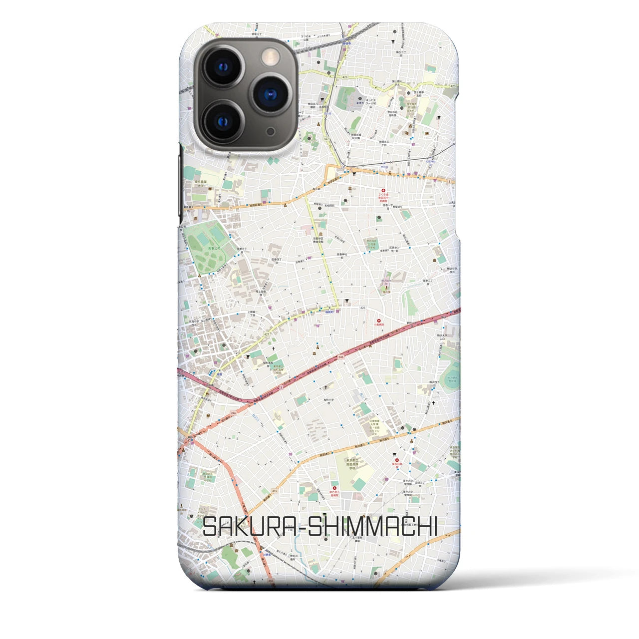 【桜新町】地図柄iPhoneケース（バックカバータイプ・ナチュラル）iPhone 11 Pro Max 用