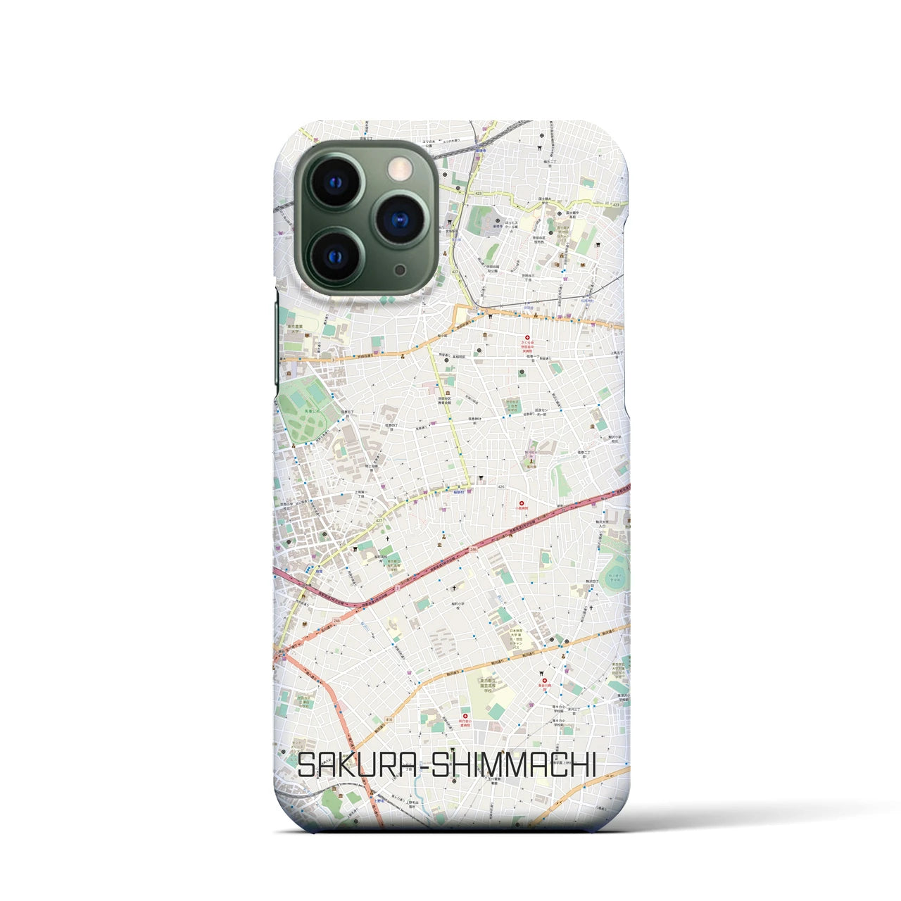 【桜新町】地図柄iPhoneケース（バックカバータイプ・ナチュラル）iPhone 11 Pro 用