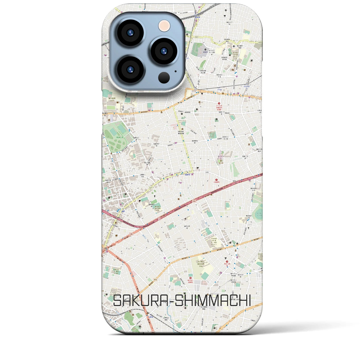 【桜新町】地図柄iPhoneケース（バックカバータイプ・ナチュラル）iPhone 13 Pro Max 用