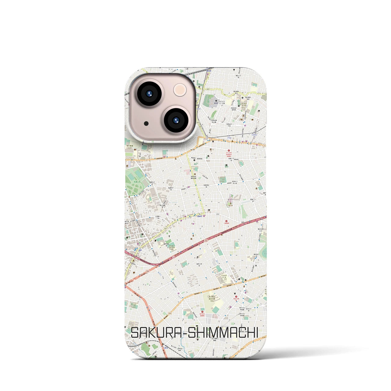 【桜新町】地図柄iPhoneケース（バックカバータイプ・ナチュラル）iPhone 13 mini 用