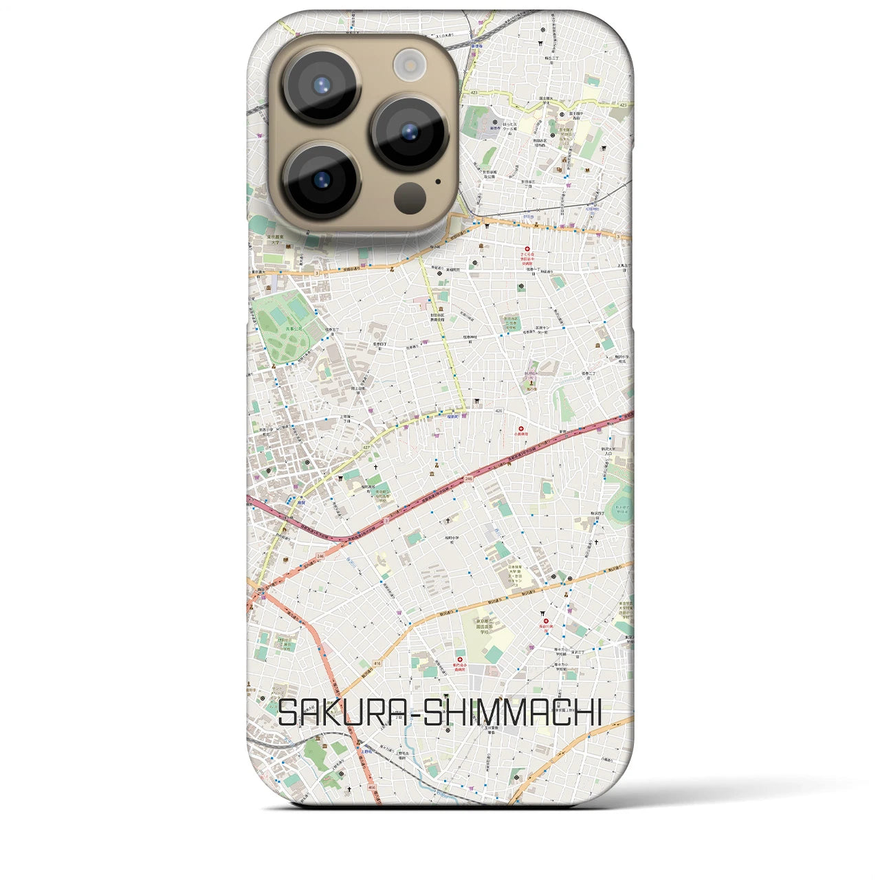 【桜新町】地図柄iPhoneケース（バックカバータイプ・ナチュラル）iPhone 14 Pro Max 用