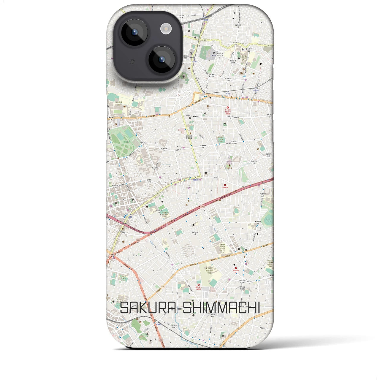 【桜新町】地図柄iPhoneケース（バックカバータイプ・ナチュラル）iPhone 14 Plus 用