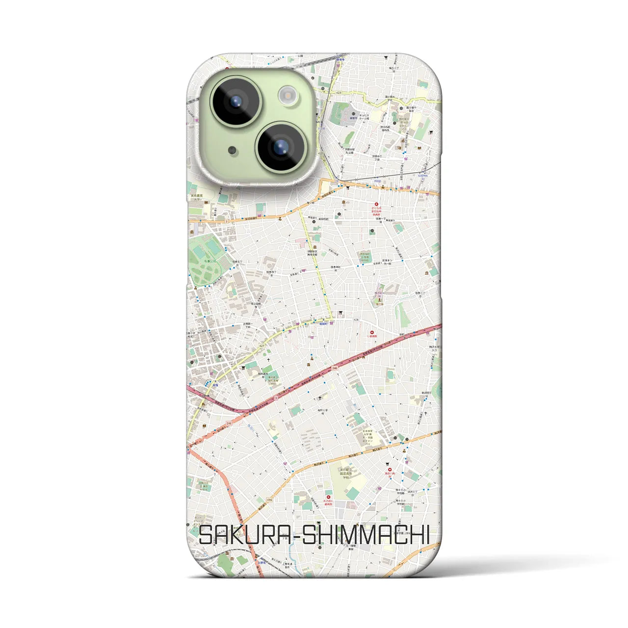【桜新町】地図柄iPhoneケース（バックカバータイプ・ナチュラル）iPhone 15 用
