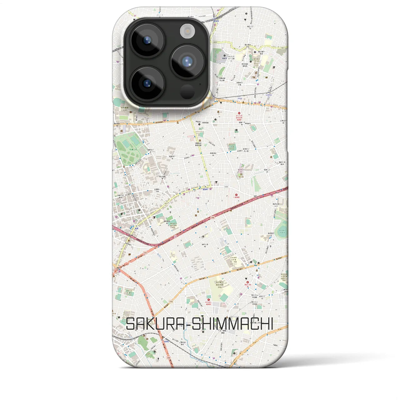 【桜新町】地図柄iPhoneケース（バックカバータイプ・ナチュラル）iPhone 15 Pro Max 用
