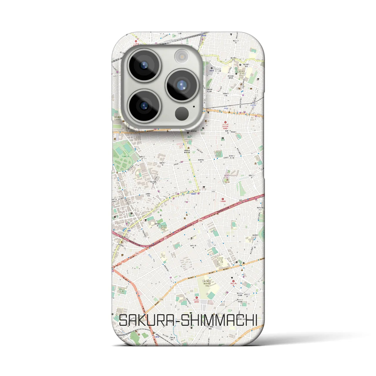 【桜新町】地図柄iPhoneケース（バックカバータイプ・ナチュラル）iPhone 15 Pro 用
