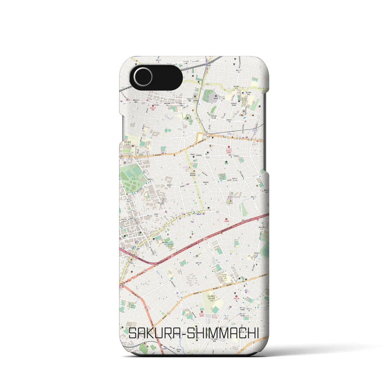 【桜新町】地図柄iPhoneケース（バックカバータイプ・ナチュラル）iPhone SE（第3 / 第2世代） / 8 / 7 / 6s / 6 用