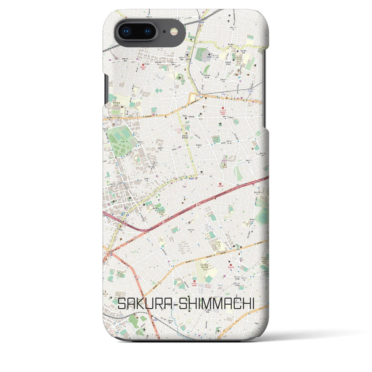 【桜新町】地図柄iPhoneケース（バックカバータイプ・ナチュラル）iPhone 8Plus /7Plus / 6sPlus / 6Plus 用