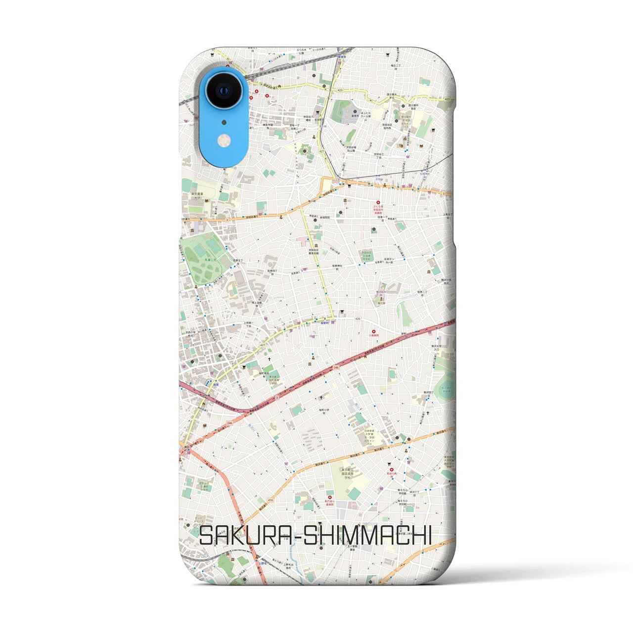 【桜新町】地図柄iPhoneケース（バックカバータイプ・ナチュラル）iPhone XR 用