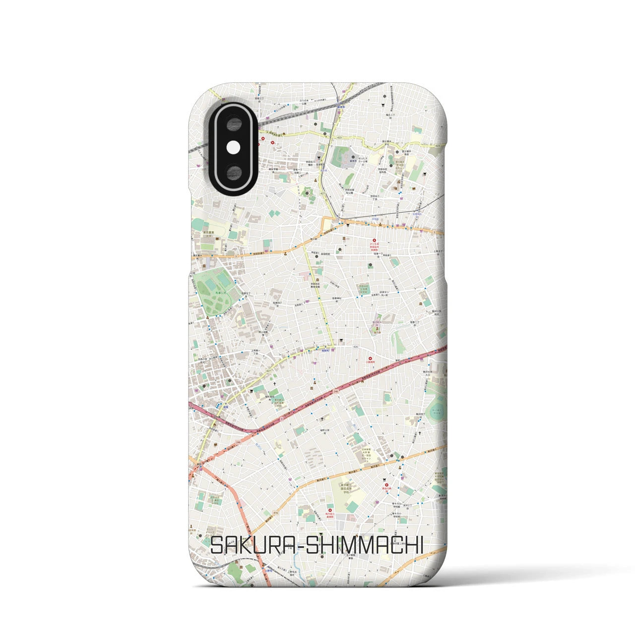 【桜新町】地図柄iPhoneケース（バックカバータイプ・ナチュラル）iPhone XS / X 用