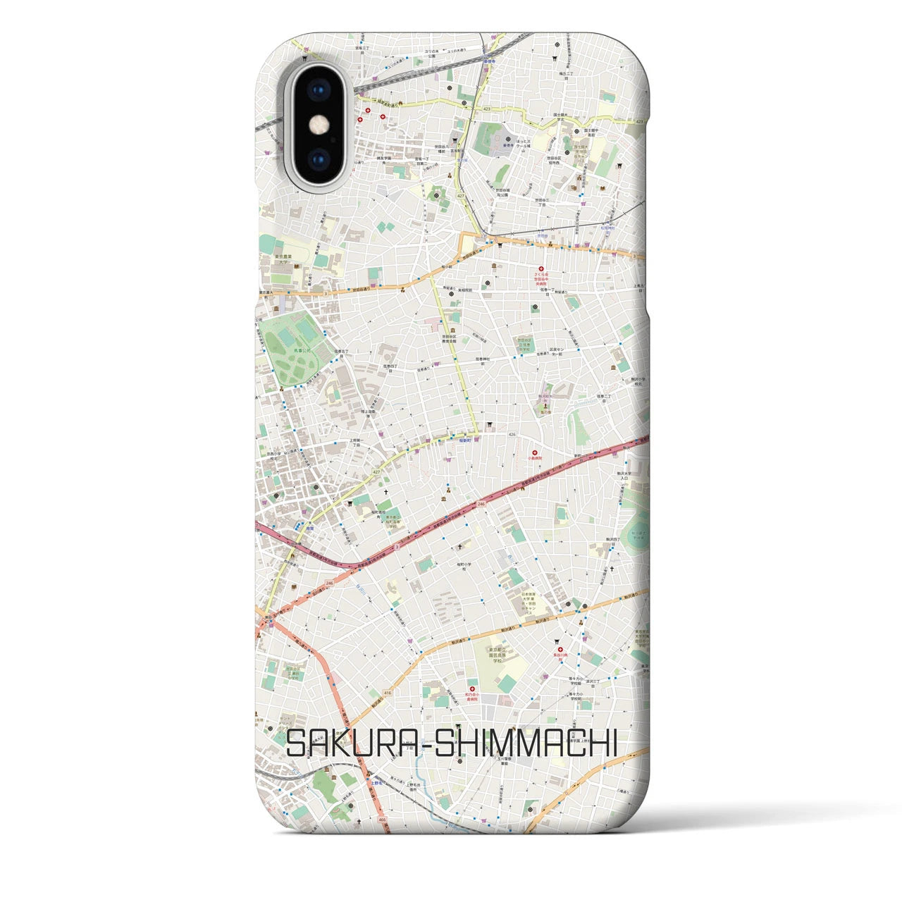 【桜新町】地図柄iPhoneケース（バックカバータイプ・ナチュラル）iPhone XS Max 用