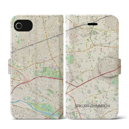 【桜新町（東京都）】地図柄iPhoneケース（手帳タイプ）ナチュラル・iPhone SE（第3 / 第2世代） / 8 / 7 / 6s / 6 用