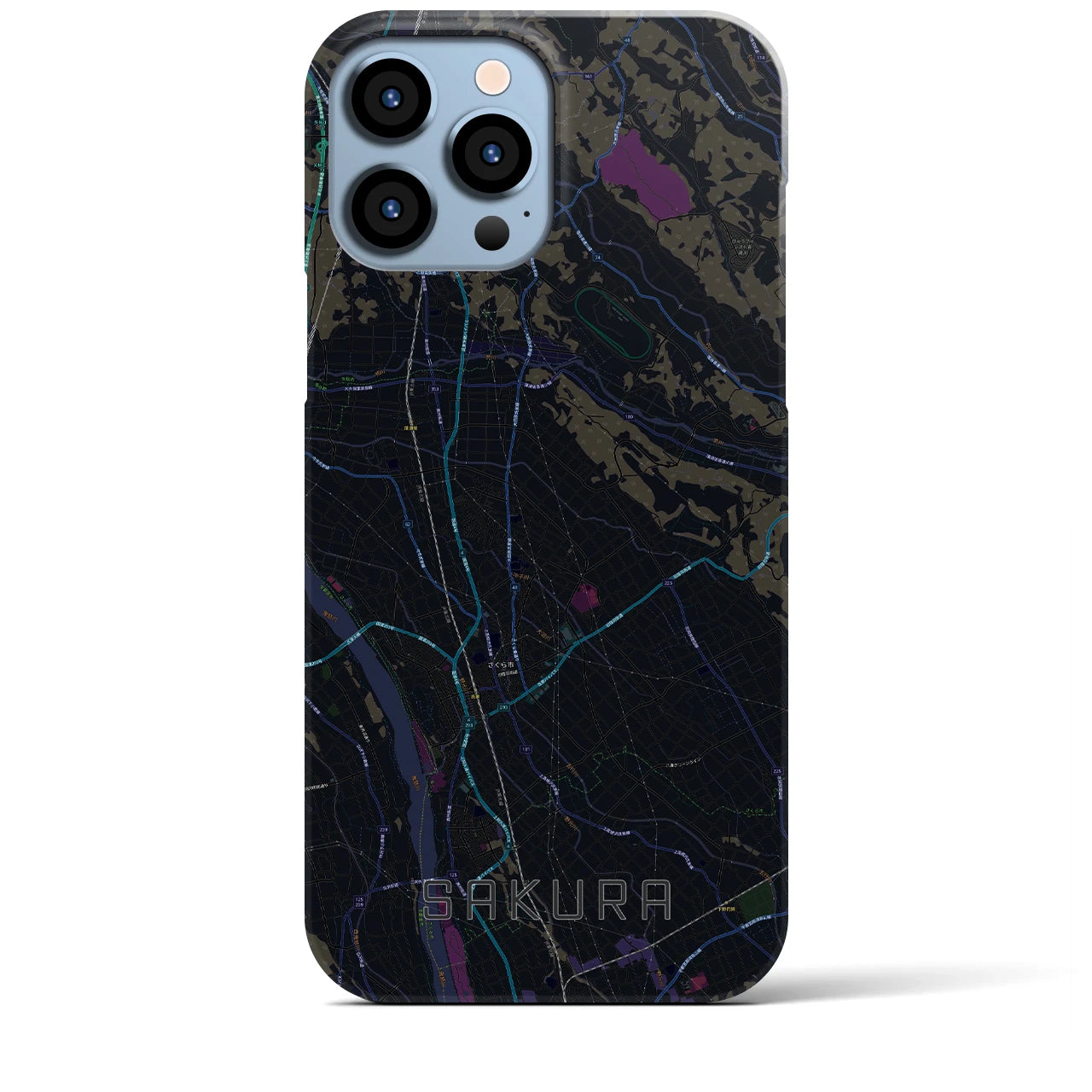 【さくら】地図柄iPhoneケース（バックカバータイプ・ブラック）iPhone 13 Pro Max 用