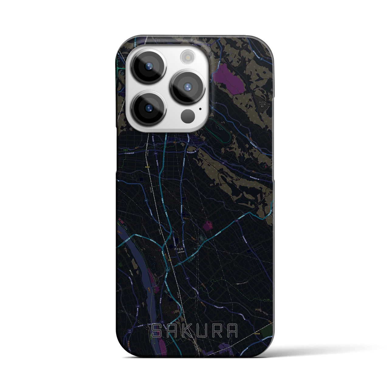 【さくら】地図柄iPhoneケース（バックカバータイプ・ブラック）iPhone 14 Pro 用