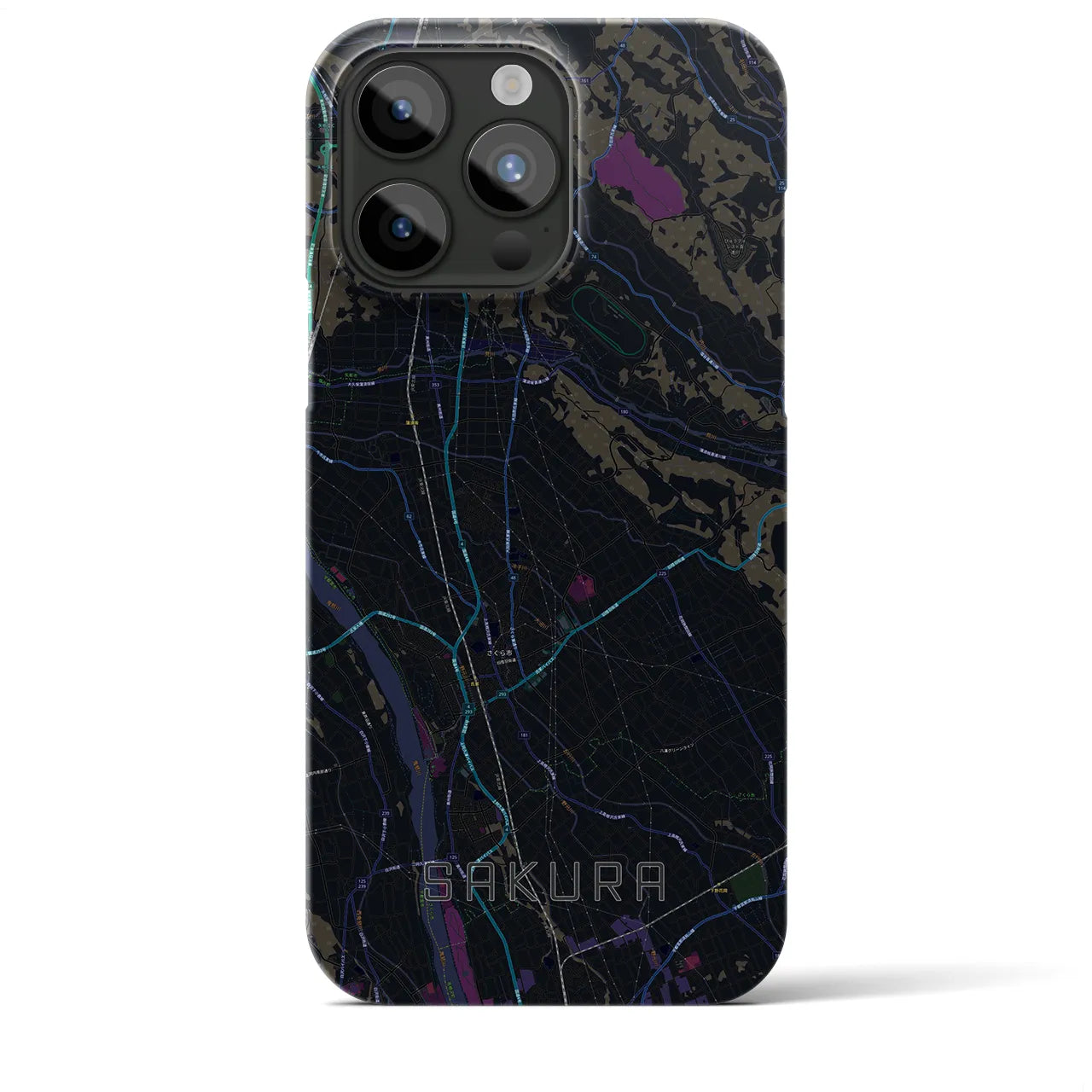 【さくら】地図柄iPhoneケース（バックカバータイプ・ブラック）iPhone 15 Pro Max 用