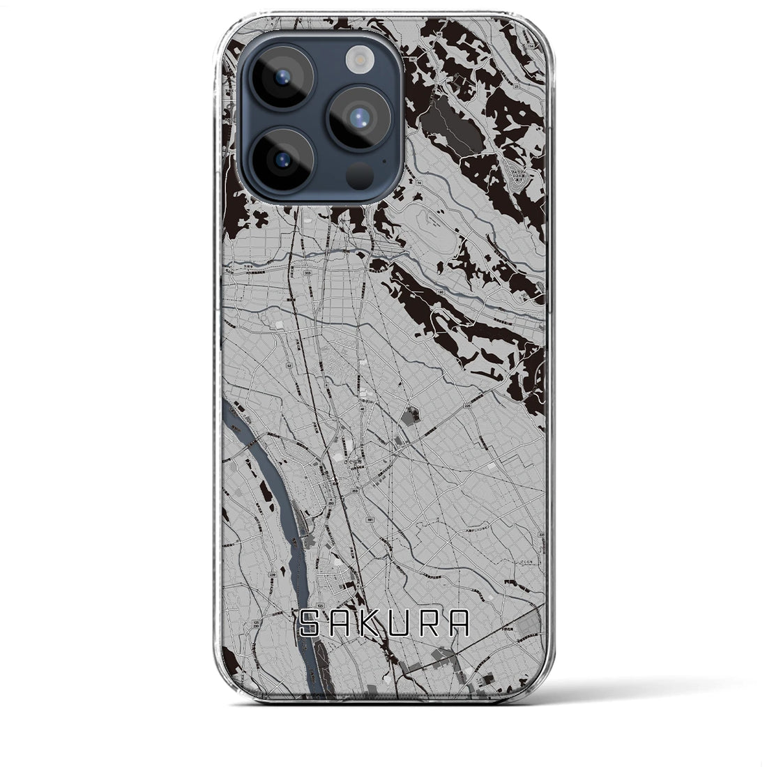 【さくら】地図柄iPhoneケース（クリアタイプ・モノトーン）iPhone 15 Pro Max 用