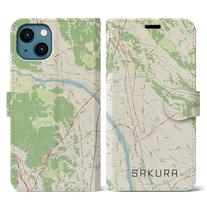 【さくら（栃木県）】地図柄iPhoneケース（手帳タイプ）ナチュラル・iPhone 13 用