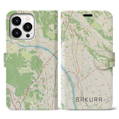 【さくら（栃木県）】地図柄iPhoneケース（手帳タイプ）ナチュラル・iPhone 13 Pro 用
