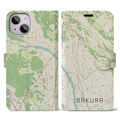 【さくら（栃木県）】地図柄iPhoneケース（手帳タイプ）ナチュラル・iPhone 14 用