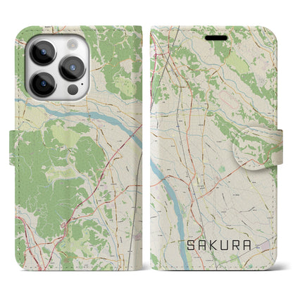 【さくら（栃木県）】地図柄iPhoneケース（手帳タイプ）ナチュラル・iPhone 14 Pro 用