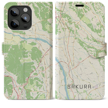 【さくら（栃木県）】地図柄iPhoneケース（手帳タイプ）ナチュラル・iPhone 15 Pro Max 用