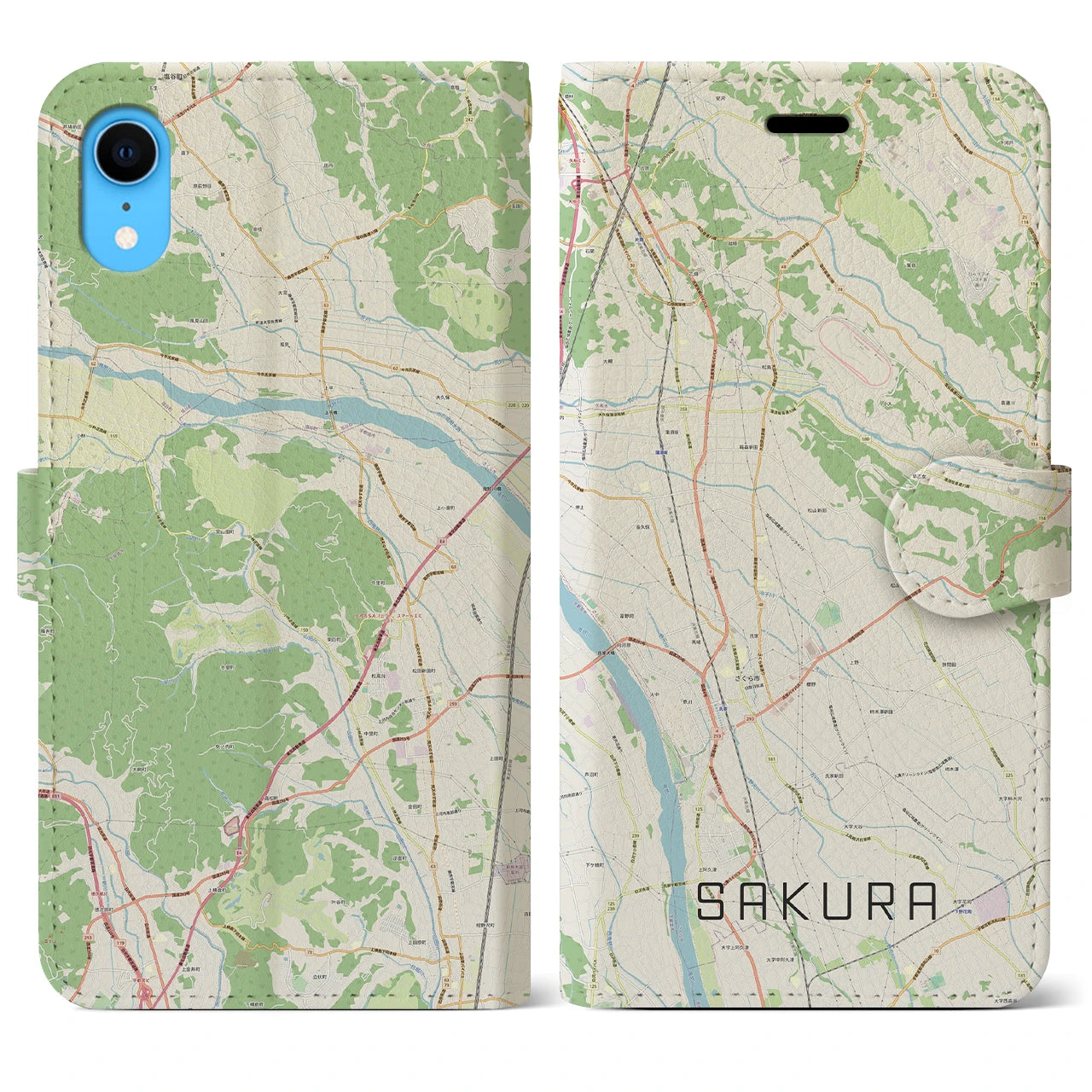 【さくら】地図柄iPhoneケース（手帳両面タイプ・ナチュラル）iPhone XR 用