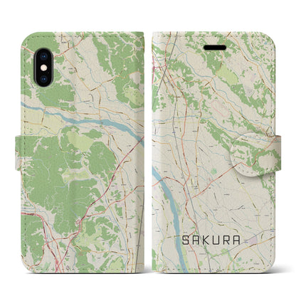 【さくら（栃木県）】地図柄iPhoneケース（手帳タイプ）ナチュラル・iPhone XS / X 用