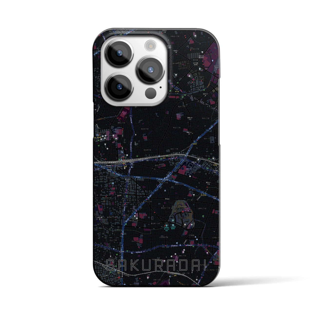 【桜台】地図柄iPhoneケース（バックカバータイプ・ブラック）iPhone 14 Pro 用