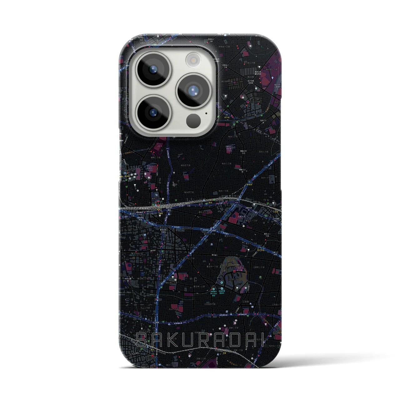 【桜台】地図柄iPhoneケース（バックカバータイプ・ブラック）iPhone 15 Pro 用